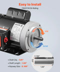 0.5 HP 1725 RPM Air Compressor Motor Single Phase 115V 230V 56 Frame with 5/8 Inch Shaft showing CW CCW rotation features.