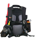 Rear view of Arsenal 5843 Tool Backpack With Dual Compartments For Pros, Heavy Duty 1200D Ballistic Polyester showing padded straps and pockets.