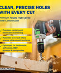 Rock Solid Forstner Drill Bit Heavy Duty Woodworking Boring Tool in action drilling clean holes in wood with precision.