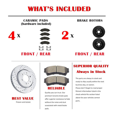 Dodge Ram 1500 Rear Brake Kit With 13.86 Inch Drilled And Slotted Rotors And Ceramic Pads For 5 Lug Fit Durango Aspen Includes Hardware 2 Rear Rotors And 4 Pads For Quick Bolt On Braking Power image showing components and features