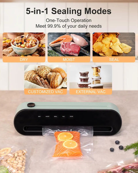 Automatic Vacuum Sealer Machine With One Touch Operation Keeps Your Grub Fresh For Weeks Dry And Moist Mode Settings Built In Cutter External Hose Port Removable Drip Tray Kitchen Workhorse