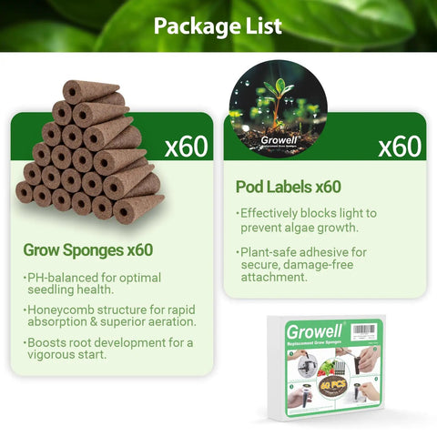 120 Pcs Hydroponic Pods Kit With 60 Grow Sponges And 60 Pod Labels For AeroGarden And Most Hydroponic Systems