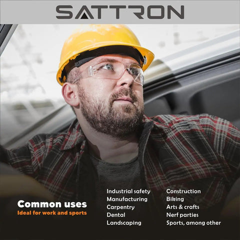 Man wearing 50 Pack Clear Safety Glasses For Men And Women, ANSI Z87.1 Eye Protection, helmet for work and safety.