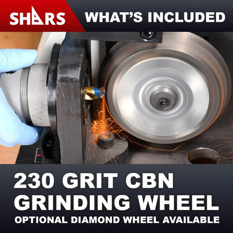 Top Shelf Drill Bit Sharpener That Revives Muted Edges Quick With Locked Angle Jigs And Pro Spec ER Collet Holds in use with CBN grinding wheel.
