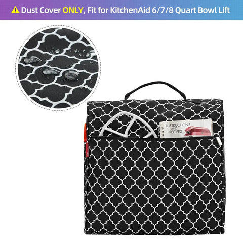 Sturdy Stand Mixer Cover for Tilt Head and Bowl Lift Models, Fits 6, 7, and 8 Quart Mixers, Lantern Black Dust Cover With Zipper Pocket