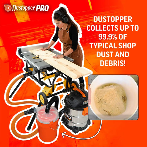 Low Profile Dust Separator Pro Grade For Your Shop Vacuums With High Flow 90 Degree Sweep Elbows And Connection Hose Fits Standard 5 Gallon Buckets Made In USA connected to a vacuum system with woodworker.