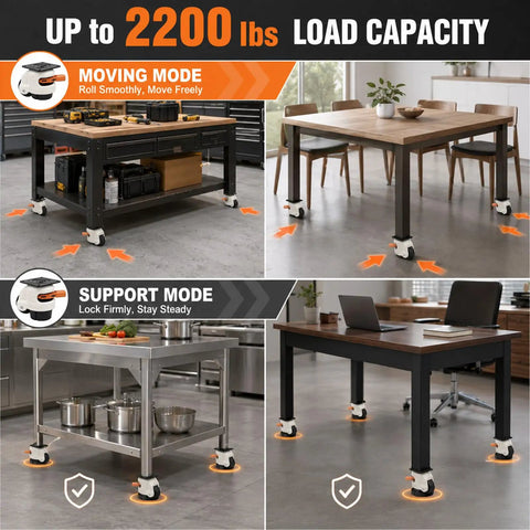 Heavy Duty Leveling Casters Set Of Four 2200 Lb Capacity Industrial Floor Levelers With Ratchet Handle built for moving and support modes.