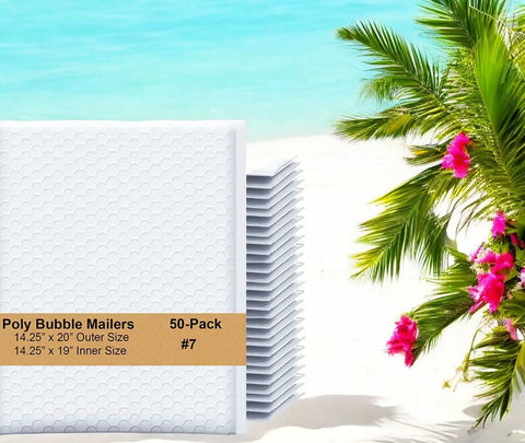 Large 14.5x20 Inches White Poly Bubble Mailers 50 Pack Self Seal Padded Envelopes Size 7 by a beach setting