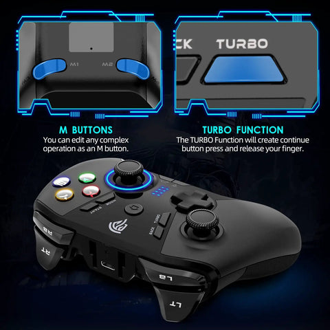 2.4G Wireless Gaming Controller for Windows PC Steam Deck PS3 and Android TV Box featuring M Buttons and Turbo function