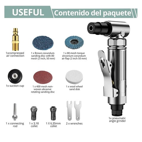Heavy Duty Air Die Grinder With Rock Solid Metal Housing And Precision Ball Bearings Powers Through Any Task At A Blazing 20000 Rpm Crafted For Pro Shop Deburring And Metal Prep accessories and components layout.