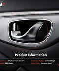 Close-up of textured black window crank handle in a Ford vehicle, shown with product info text overlay. 2 Pcs Window Crank Handles Textured Black Left And Right Fit For Ford F150 Heritage F250 F350 F450 F550 Super Duty E150 E250 Ranger Lincoln Mark LT Mazda B2300