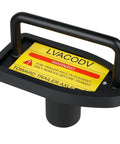 Tandem Slide Stopper For Semi Trucks With Magnetic Axle Lock Pin Built Tough From Heavy Duty Carbon Steel For Quick Positioning And Precise Axle Alignment And Safe Tandem Setup A Real Workhorse You Can Trust, close-up view showing rubber face and warning label