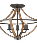 Industrial Ceiling Light Fixture Semi Flush Mount Three Light Black Wood Grain Farmhouse Light Fixture Vintage Ceiling Light For Hallway Bedroom Kitchen Foyer Rustic Metal Canopy