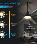 72 Inch Industrial Smart Ceiling Fan With Light And Remote Control Via WiFi Alexa Beast Mode Power With 8 Black Aluminum Blades shown