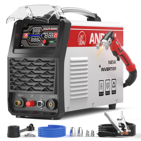 Non Touch Pilot Arc Plasma Cutter 50A Dual Voltage 110 220V With Large LED Display Heavy Duty Three Quarter Inch Cut PT 2T 4T Modes