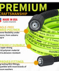 Image showing Pressure Washer Hose With M22 Fittings 1/4 In By 50 Ft Flexible Hybrid Polymer For Subzero Cold To 140 Degree F Heat ZillaGreen