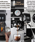 Top Tier Automatic Espresso Machine With Built In Conical Burr Grinder And Adjustable Coarseness For Home Baristas Cranking Out Rich Lattes Morning Fuel showcasing pressure gauge and steam wand.