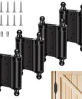 4 Pack 3 Inch Double Action Spring Hinges For Saloon Doors Stainless Steel Black with mounting screws and door installation sample.