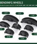 Seven dies for One Hand Tubing Bender Kit with Reverse Bend for copper or brass pipes HVAC repair.