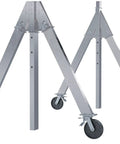 Heavy Hitter Aluminum Gantry Crane With 4000 Lb Capacity, 15 Ft. X 8 Ft. Adjustable Span, showing sturdy aluminum legs and nylon casters.