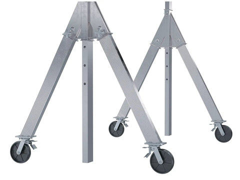 Heavy Hitter Aluminum Gantry Crane With 4000 Lb Capacity, 15 Ft. X 8 Ft. Adjustable Span, showing sturdy aluminum legs and nylon casters.