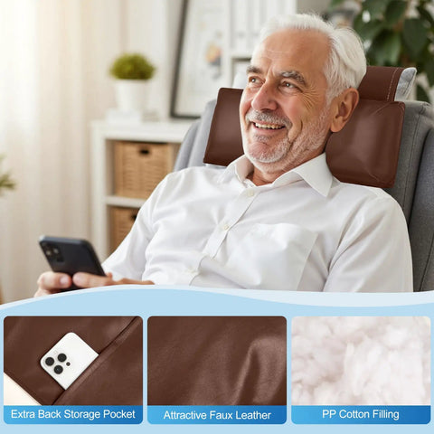 Comfy Premium Leather Recliner Pillow For Neck And Head Support Adjustable Fill PU Leather Non-Slip Headrest