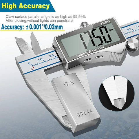 Handy 6 Inch Digital Calipers With Large LCD Screen, Stainless Steel Vernier Caliper With Auto Off and Inch Fraction Modes
