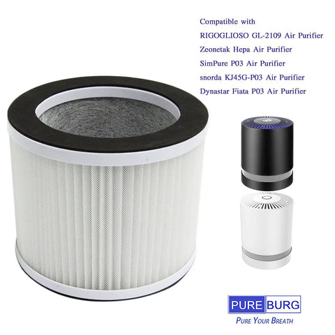 Replacement Filter For RIGOGLIOSO GL2109 And SimPure P03 Air Purifiers Two Pack H13 True HEPA Three Stage Filtration