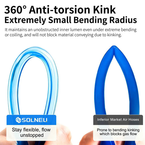Top Shelf Clear Blue Polyurethane Air Hose Tube 6Mm OD Kink Free Flexible Industrial Grade Tubing comparison showing flexibility.