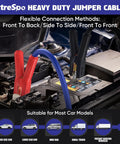 2/0 Gauge Heavy Duty Jumper Cables 30 Ft With Quick Connect, 1500 Amp Booster Cables connecting car batteries with graphic