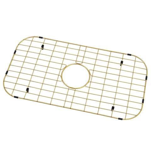 Gold stainless steel sink grid for kitchen sinks 26 1/8 by 14 1/16 inches center drain hole top notch durable bottom grid protector anti corrosion.