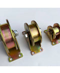 Heavy Duty 3 Inch H Groove Caster Wheel Set For Square Metal Tracks, Tough As Nails Galvanized Steel Build, Hardcore 1100 Lbs Load Per Wheel, Rust Proof Smooth As Silk Design, Rock Solid 2 Pack, showing three wheel sizes.