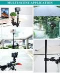 Double Clamp Camera Mount With 360 Degree Arm And 180 Degree Tilt on desk, fence, railing, bike, and light stand applications