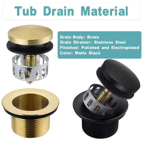 Tip Toe Bathtub Drain Conversion Kit With Overflow Faceplate In Matte Black Solid Brass Construction For Longevity Fits Standard One And Half Inch Bathtub Waste Universal Tub Drain With Top Elbow Easy Install Bath Trim Set