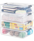 Stackable Plastic Storage Bins With Lids Four Pack 10 Quart Clip Boxes For Crafts School Projects Office Supplies And Home Organization BPA Free Durable And Stack Neatly In Cabinets Desks Or Workstations