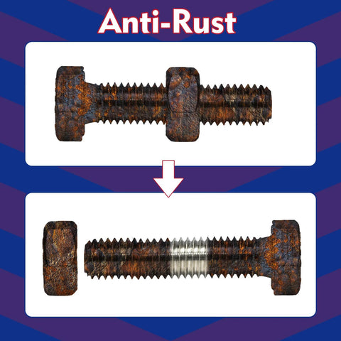 Rusty bolt before and after treatment with anti-rust solution