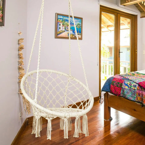 Bohemian Macrame Hammock Chair Swing With Hardware Kits For Indoor And Outdoor Use Ideal For Balcony Porch Yard Or Bedroom