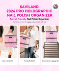 Holographic Pink Nail Polish Organizer Bag For 30 Bottles And UV Lamp Portable PU Leather Nail Tech Carrying Case with Luggage Strap.