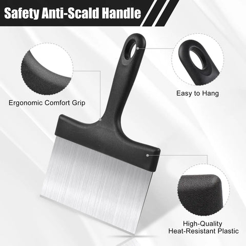 Heavy Duty Grill And Griddle Scraper With Wide Blade And Comfortable Handle For Blackstone Flat Top Grills, showing ergonomic grip