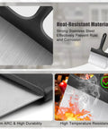 Close-up of Heavy Duty Grill And Griddle Scraper with wide stainless steel blade and comfortable handle for Blackstone flat top grills.