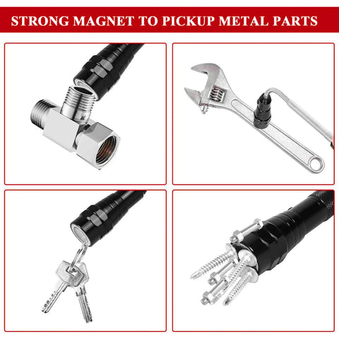 Magnetic Pickup Tool With LED Light Telescoping Magnet For Mechanics Engineers And DIY Guys holding metal parts