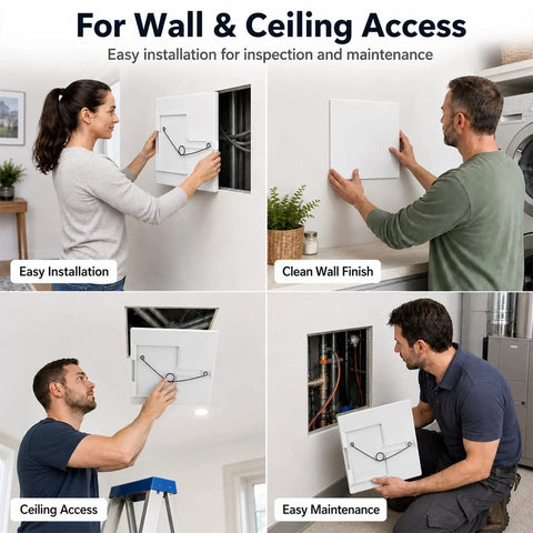 Easy Glide Fit Adjustable Spring Loaded Access Panel For Drywall Ceilings White Wall Hole Cover Plate in action during installation.
