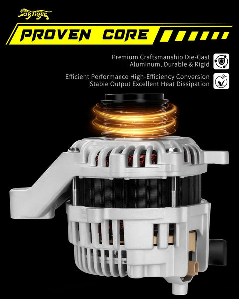 Side view of Beefed Up Alternator For Honda Accord 2014 2015 2016 2017 2.4L L4 12V 110A Clockwise 7 Groove Pulley Direct Fit Auto CVT High Output