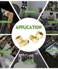 Two Pack 3/8-Inch Flare Swivel Elbow Connector Fittings For Propane Gas And Oil Lines, 90 Degree Male To Female Inverted Flare Brass Couplers, Durable High-Temp Resistant Leak-Free Seals. Brass flare elbow fittings used for RV, grill, gas, and refrigeration lines