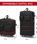Seyfocnia tactical foldable travel bag, black expandable rolling luggage with wheels and exterior pockets.