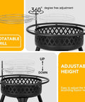 38 Inch Wood Burning Fire Pit For Outdoor Patio Round Fire Pit With Grill showcasing rotatable and adjustable grill features.