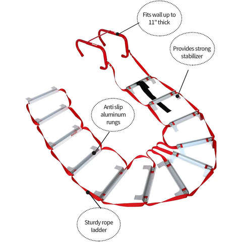 Retractable Fire Escape Ladder For Two Story Homes 15 Foot Aluminum Steps With Extra Wide Anti Slip Rungs Portable And Easy Deploy