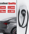 Keep Your Garage Looking Slick With This Rock Steady Tesla Charger Cable Organizer And Wall Mount Dock That Securely Holds White Nacs Cables Tidy Using Heavy Steel Brackets And Screws, showing mounted charger with Tesla vehicle.
