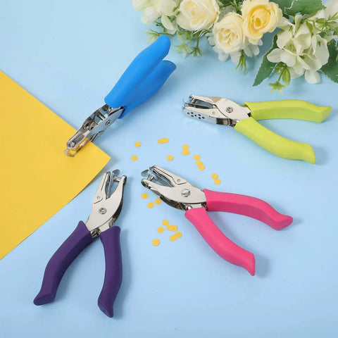 16 Pack Handheld Hole Punchers With Soft Grip 1 Quarter Inch Circle Punch in four bright colors for craft paper and DIY projects