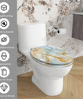 Elongated Toilet Seat for Bathroom with marble design, easy to clean, fits standard toilets, measures 14.5" x 18.5".